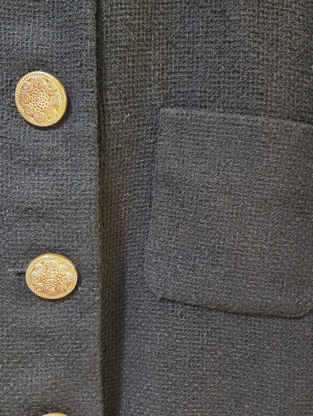 Vintage 80s/90s Jared-Cole Black Textured Jacket Gold Buttons Size 12 - Picture 2 of 6